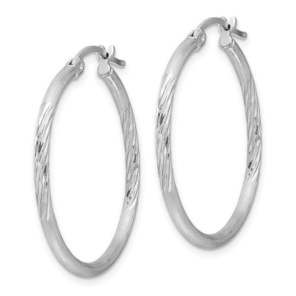 2mm, Satin, Diamond Cut Sterling Silver Hoops - 30mm (1 1/8 Inch) - Picture 2 of 5